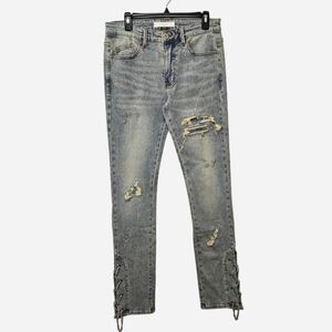 KDNK light wash distressed skinny jeans chain detailing on ankles Men's 32 NEW